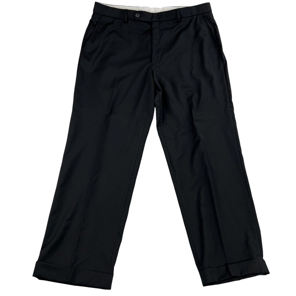 Patrick James Super 120s Wool Dress Pants 38 Black Flat Front Made in Canada Men